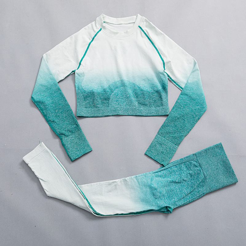 Ombre joga set bezšvové fitness oblek žena tepláková súprava športové oblečenie legíny s dlhým rukávom crop top telocvičňa oblečenie dámske športové oblečenie
