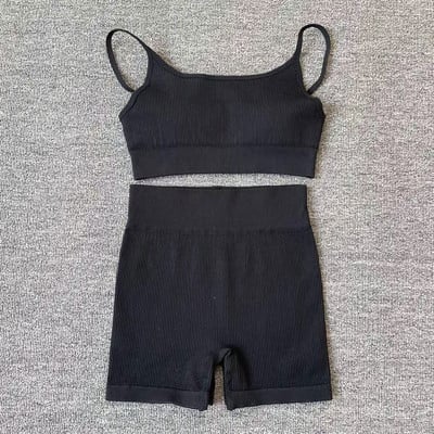 SVEIC Fitness Joogapükste komplekt Sport Rinnahoidja Crop Top soonikkoes Spordirõivad Õmblusteta 2-osaline treeningriietus Jõusaali Naiste riietus Rõivad