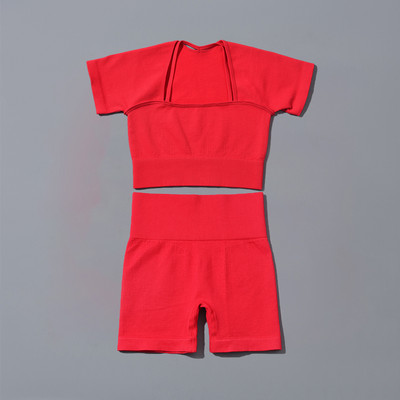 Bešavni set za fitness jogu Kratki sportski grudnjak Crop Top Rebrasta sportska odjeća Ženska trenerka Dvodijelno odijelo Odjeća za vježbanje Odjeća za teretanu