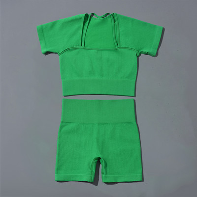 Bešavni set za fitness jogu Kratki sportski grudnjak Crop Top Rebrasta sportska odjeća Ženska trenerka Dvodijelno odijelo Odjeća za vježbanje Odjeća za teretanu