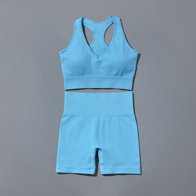 Bešavni set za fitness jogu Kratki sportski grudnjak Crop Top Rebrasta sportska odjeća Ženska trenerka Dvodijelno odijelo Odjeća za vježbanje Odjeća za teretanu