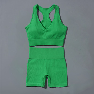 Bešavni set za fitness jogu Kratki sportski grudnjak Crop Top Rebrasta sportska odjeća Ženska trenerka Dvodijelno odijelo Odjeća za vježbanje Odjeća za teretanu