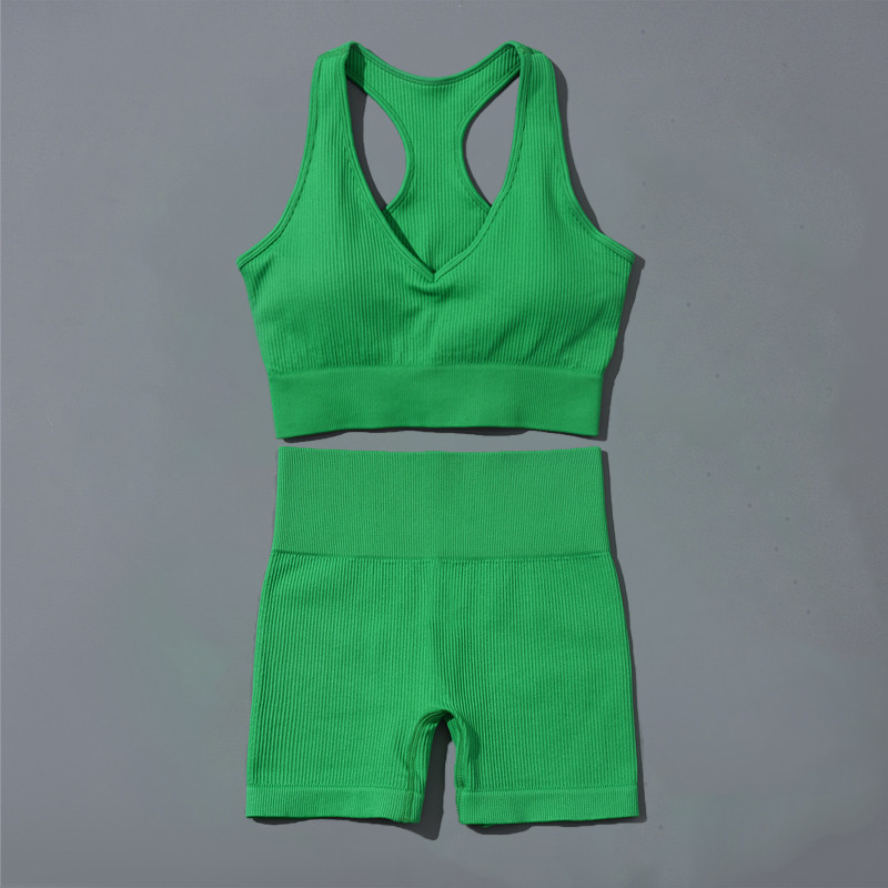 Bešavni set za fitness jogu Kratki sportski grudnjak Crop Top Rebrasta sportska odjeća Ženska trenerka Dvodijelno odijelo Odjeća za vježbanje Odjeća za teretanu