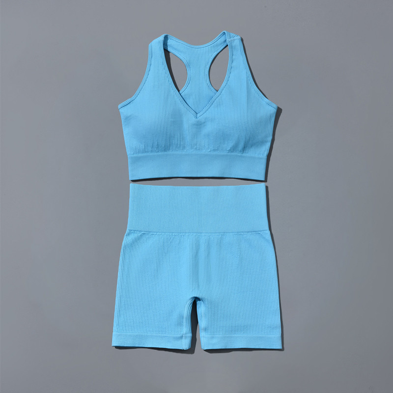 Bešavni set za fitness jogu Kratki sportski grudnjak Crop Top Rebrasta sportska odjeća Ženska trenerka Dvodijelno odijelo Odjeća za vježbanje Odjeća za teretanu