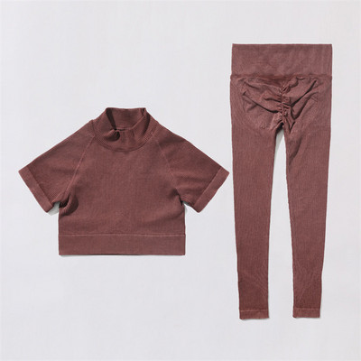 SVEIC Fitness õmblusteta joogakomplekt soonik sportrinnahoidja pesu kudumine spordirõivad säärised treeningkostüümid jõusaal Naiste riietusriided