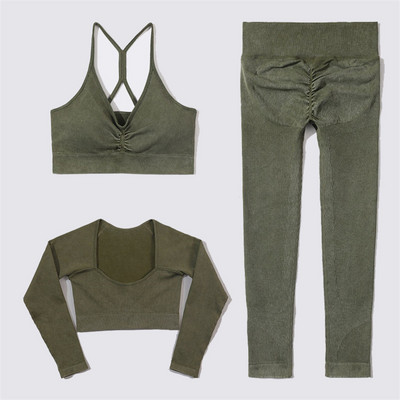 SVEIC Fitness õmblusteta joogakomplekt soonik sportrinnahoidja pesu kudumine spordirõivad säärised treeningkostüümid jõusaal Naiste riietusriided