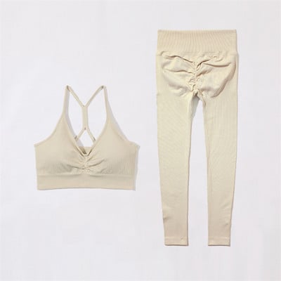 SVEIC Fitness õmblusteta joogakomplekt soonik sportrinnahoidja pesu kudumine spordirõivad säärised treeningkostüümid jõusaal Naiste riietusriided