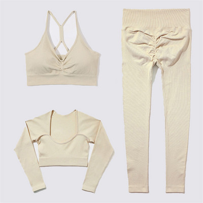 SVEIC Fitness õmblusteta joogakomplekt soonik sportrinnahoidja pesu kudumine spordirõivad säärised treeningkostüümid jõusaal Naiste riietusriided