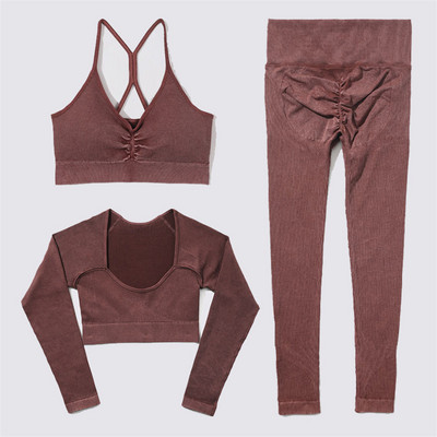 SVEIC Fitness õmblusteta joogakomplekt soonik sportrinnahoidja pesu kudumine spordirõivad säärised treeningkostüümid jõusaal Naiste riietusriided