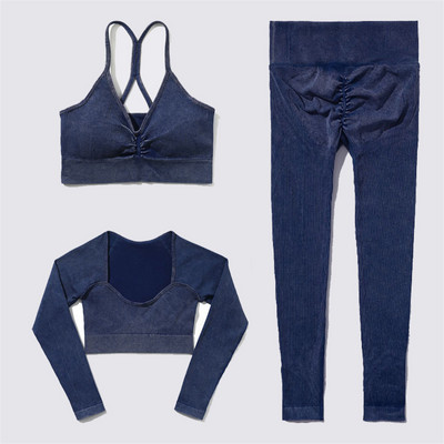 SVEIC Fitness õmblusteta joogakomplekt soonik sportrinnahoidja pesu kudumine spordirõivad säärised treeningkostüümid jõusaal Naiste riietusriided