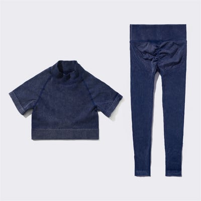 SVEIC Fitness õmblusteta joogakomplekt soonik sportrinnahoidja pesu kudumine spordirõivad säärised treeningkostüümid jõusaal Naiste riietusriided