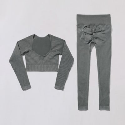 SVEIC Fitness õmblusteta joogakomplekt soonik sportrinnahoidja pesu kudumine spordirõivad säärised treeningkostüümid jõusaal Naiste riietusriided