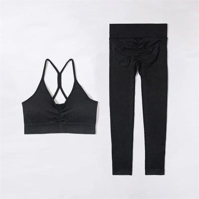 SVEIC Fitness õmblusteta joogakomplekt soonik sportrinnahoidja pesu kudumine spordirõivad säärised treeningkostüümid jõusaal Naiste riietusriided