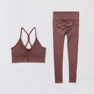 SVEIC Fitness õmblusteta joogakomplekt soonik sportrinnahoidja pesu kudumine spordirõivad säärised treeningkostüümid jõusaal Naiste riietusriided