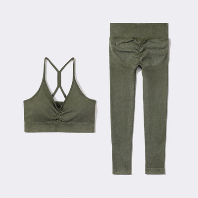 SVEIC Fitness õmblusteta joogakomplekt soonik sportrinnahoidja pesu kudumine spordirõivad säärised treeningkostüümid jõusaal Naiste riietusriided