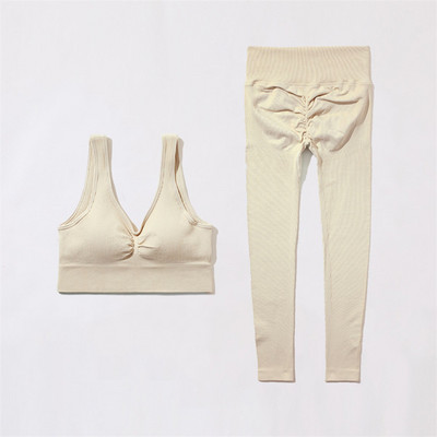 SVEIC Fitness õmblusteta joogakomplekt soonik sportrinnahoidja pesu kudumine spordirõivad säärised treeningkostüümid jõusaal Naiste riietusriided