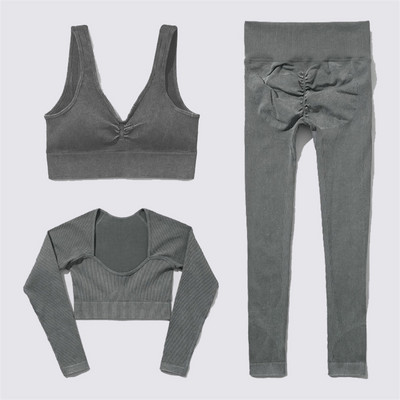 SVEIC Fitness õmblusteta joogakomplekt soonik sportrinnahoidja pesu kudumine spordirõivad säärised treeningkostüümid jõusaal Naiste riietusriided