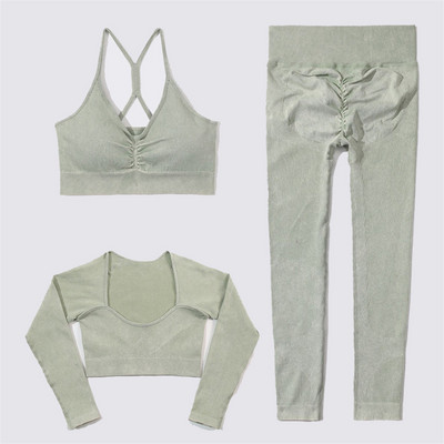 SVEIC Fitness õmblusteta joogakomplekt soonik sportrinnahoidja pesu kudumine spordirõivad säärised treeningkostüümid jõusaal Naiste riietusriided