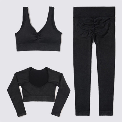 SVEIC Fitness õmblusteta joogakomplekt soonik sportrinnahoidja pesu kudumine spordirõivad säärised treeningkostüümid jõusaal Naiste riietusriided