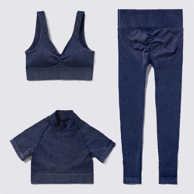 SVEIC Fitness õmblusteta joogakomplekt soonik sportrinnahoidja pesu kudumine spordirõivad säärised treeningkostüümid jõusaal Naiste riietusriided