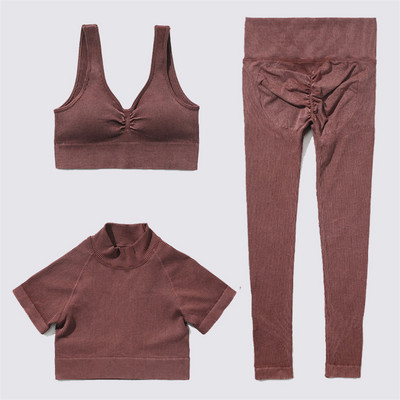 SVEIC Fitness õmblusteta joogakomplekt soonik sportrinnahoidja pesu kudumine spordirõivad säärised treeningkostüümid jõusaal Naiste riietusriided