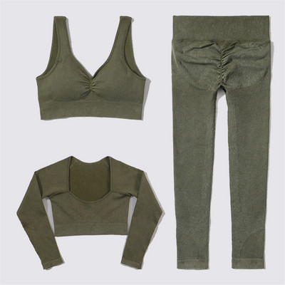 SVEIC Fitness õmblusteta joogakomplekt soonik sportrinnahoidja pesu kudumine spordirõivad säärised treeningkostüümid jõusaal Naiste riietusriided