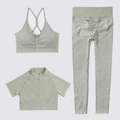 SVEIC Fitness õmblusteta joogakomplekt soonik sportrinnahoidja pesu kudumine spordirõivad säärised treeningkostüümid jõusaal Naiste riietusriided