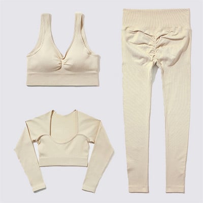 SVEIC Fitness õmblusteta joogakomplekt soonik sportrinnahoidja pesu kudumine spordirõivad säärised treeningkostüümid jõusaal Naiste riietusriided