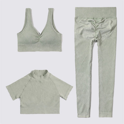 SVEIC Fitness õmblusteta joogakomplekt soonik sportrinnahoidja pesu kudumine spordirõivad säärised treeningkostüümid jõusaal Naiste riietusriided