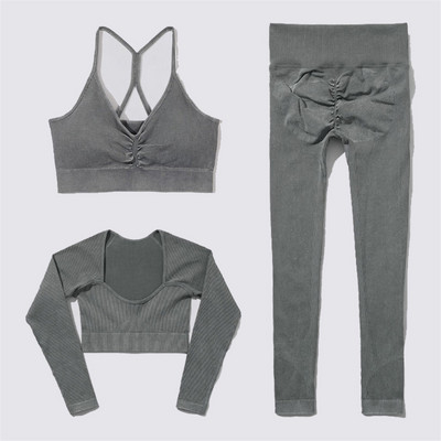 SVEIC Fitness õmblusteta joogakomplekt soonik sportrinnahoidja pesu kudumine spordirõivad säärised treeningkostüümid jõusaal Naiste riietusriided