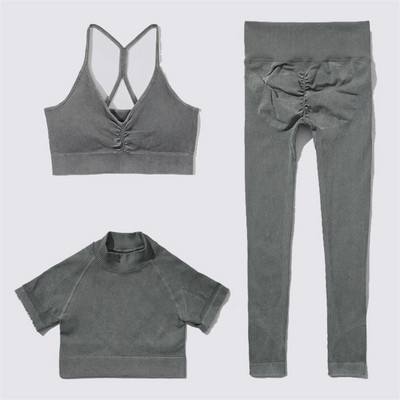 SVEIC Fitness õmblusteta joogakomplekt soonik sportrinnahoidja pesu kudumine spordirõivad säärised treeningkostüümid jõusaal Naiste riietusriided