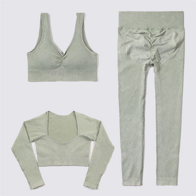 SVEIC Fitness õmblusteta joogakomplekt soonik sportrinnahoidja pesu kudumine spordirõivad säärised treeningkostüümid jõusaal Naiste riietusriided