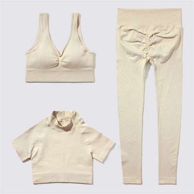 SVEIC Fitness õmblusteta joogakomplekt soonik sportrinnahoidja pesu kudumine spordirõivad säärised treeningkostüümid jõusaal Naiste riietusriided