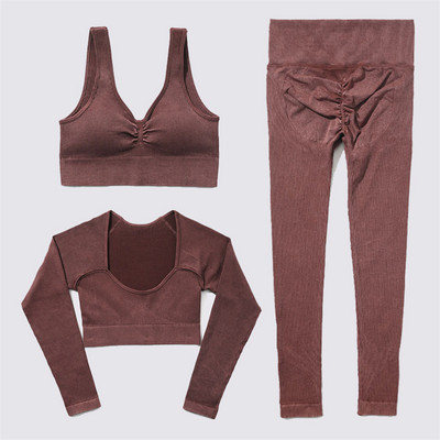 SVEIC Fitness õmblusteta joogakomplekt soonik sportrinnahoidja pesu kudumine spordirõivad säärised treeningkostüümid jõusaal Naiste riietusriided