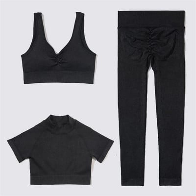 SVEIC Fitness õmblusteta joogakomplekt soonik sportrinnahoidja pesu kudumine spordirõivad säärised treeningkostüümid jõusaal Naiste riietusriided