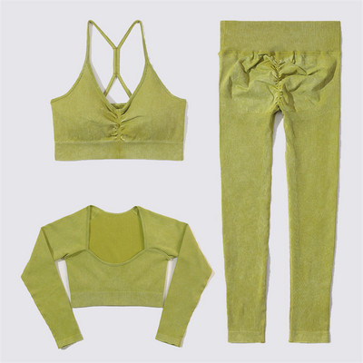 SVEIC Fitness õmblusteta joogakomplekt soonik sportrinnahoidja pesu kudumine spordirõivad säärised treeningkostüümid jõusaal Naiste riietusriided