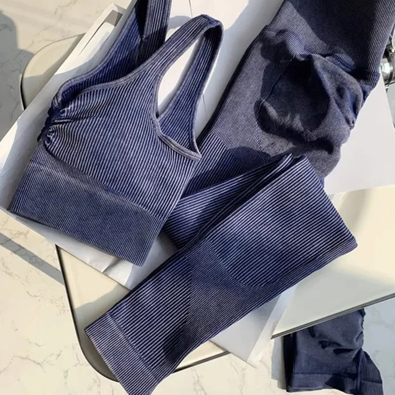 SVEIC Fitness õmblusteta joogakomplekt soonik sportrinnahoidja pesu kudumine spordirõivad säärised treeningkostüümid jõusaal Naiste riietusriided