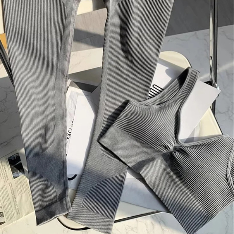 SVEIC Fitness õmblusteta joogakomplekt soonik sportrinnahoidja pesu kudumine spordirõivad säärised treeningkostüümid jõusaal Naiste riietusriided