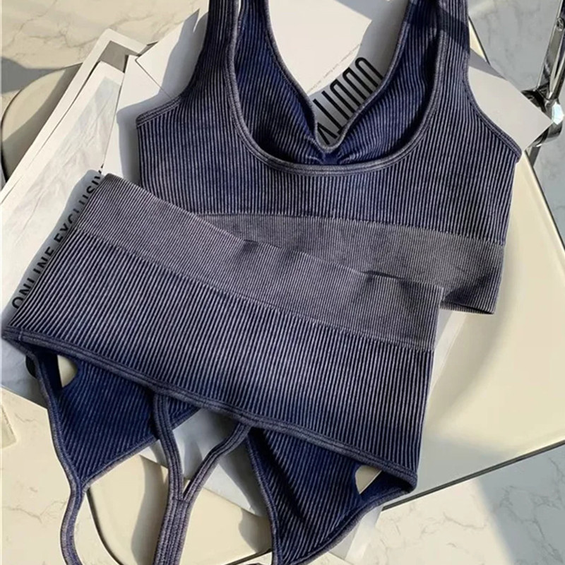 SVEIC Fitness õmblusteta joogakomplekt soonik sportrinnahoidja pesu kudumine spordirõivad säärised treeningkostüümid jõusaal Naiste riietusriided