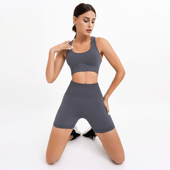 WAREBALL Дамско спортно облекло Безшевен комплект за йога Секси спортен сутиен Горнище Костюми с шорти Фитнес облекло Анцуг без ръкави