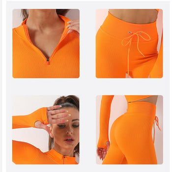 Oulylan Sleeve Yoga Gym Set Дамски анцуг Дълъг костюм за фитнес Спортно облекло Дамско спортно облекло Ново облекло за тренировки