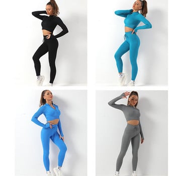 Oulylan Sleeve Yoga Gym Set Дамски анцуг Дълъг костюм за фитнес Спортно облекло Дамско спортно облекло Ново облекло за тренировки