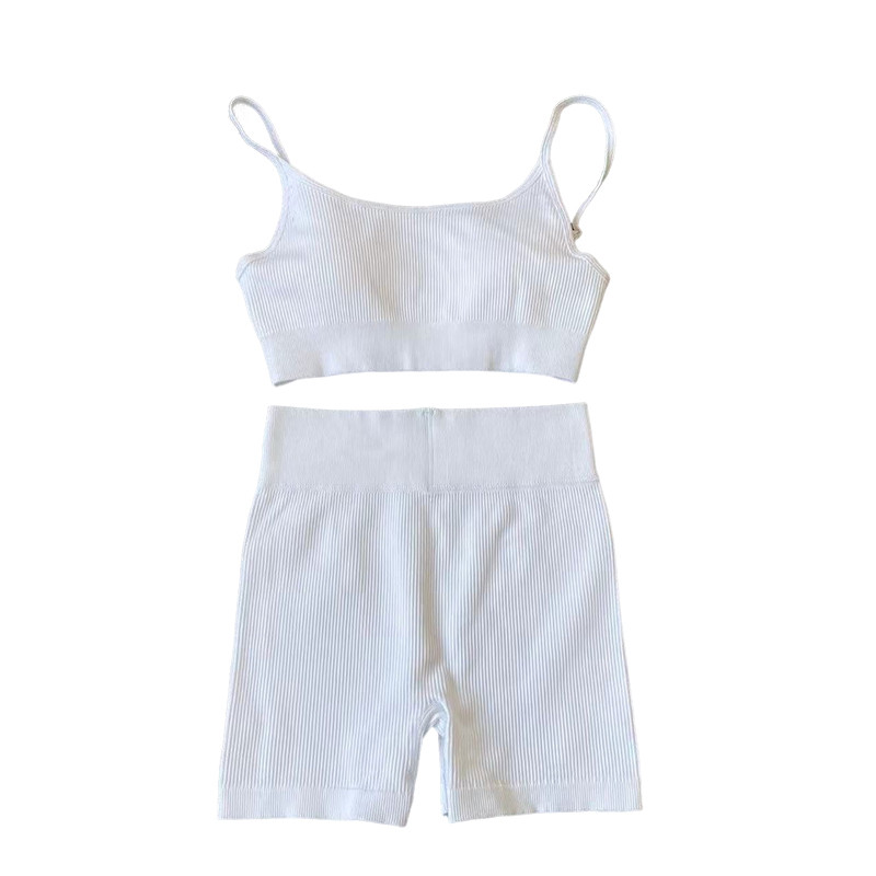 SVEIC Set pantaloni scurți de yoga pentru fitness Sutien sport Crop Top Îmbrăcăminte sport cu nervuri, fără cusături, 2 piese, îmbrăcăminte pentru antrenament, costume pentru gimnastică, ținută pentru femei, îmbrăcăminte