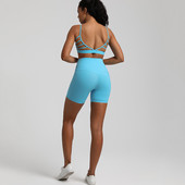 Ühevärviline pehme naiste spordiülikond kõrge vöökohaga lühikesed püksid Cross Fitness rinnahoidja 2tk Lühikesed säärised joogakomplekt Jõusaali treening Treening õõnes