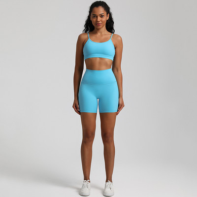 Ühevärviline pehme naiste spordiülikond kõrge vöökohaga lühikesed püksid Cross Fitness rinnahoidja 2tk Lühikesed säärised joogakomplekt Jõusaali treening Treening õõnes