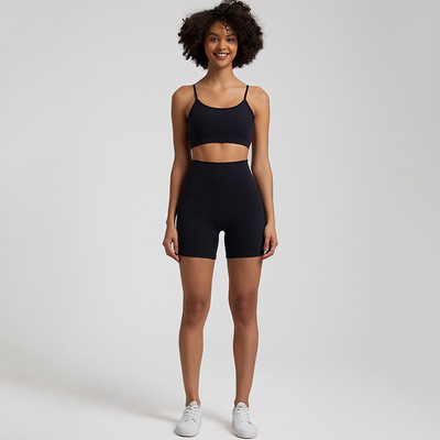 Ühevärviline pehme naiste spordiülikond kõrge vöökohaga lühikesed püksid Cross Fitness rinnahoidja 2tk Lühikesed säärised joogakomplekt Jõusaali treening Treening õõnes