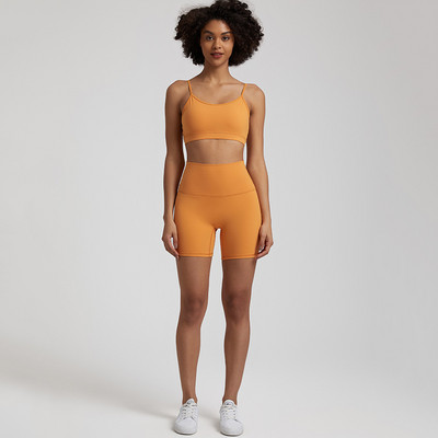 Ühevärviline pehme naiste spordiülikond kõrge vöökohaga lühikesed püksid Cross Fitness rinnahoidja 2tk Lühikesed säärised joogakomplekt Jõusaali treening Treening õõnes