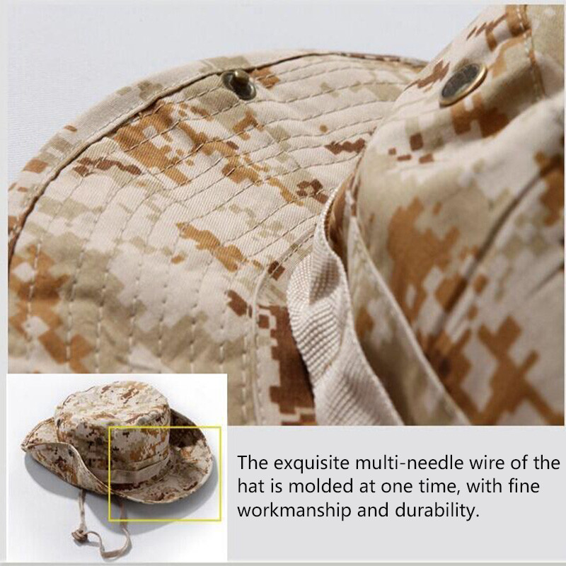 Taktikaline jahimüts Militaar Camo ämbriga päikesekübar Veekindel kalapüük Õues telkimine Kalurimütsid nööriga meestega