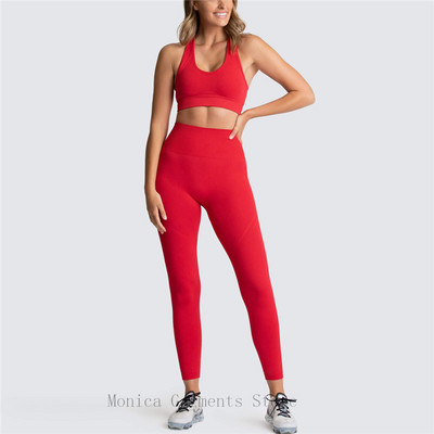 Monica 2 Pieces Sport Woman Σετ Γιόγκα Κοστούμι για γυμναστήριο Σουτιέν κολάν Παντελόνι Ψηλόμεσο γυμναστήριο Ρούχα γυμναστικής Αθλητικά ρούχα για γυναίκες