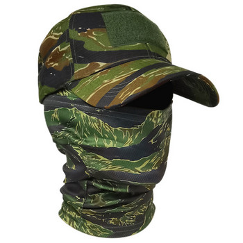 2 τμχ/σετ Καπέλα μπέιζμπολ και μάσκα προσώπου με στάμπα Tactical Camouflage Σετ στρατιωτικής κουκούλας για άντρες Καπέλα ηλίου Ποδηλασία υπαίθριου κυνηγιού